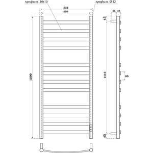 Полотенцесушитель электрический Point Антея П12 500x1200 диммер справа, черный (PN17852B)