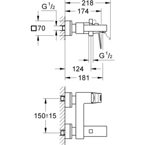 Смеситель для ванны Grohe Eurocube с душевым гарнитуром, хром (23140000, 27394002)