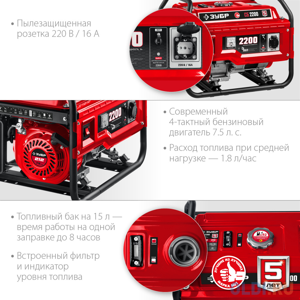 СБ-2200 бензиновый генератор, 2200 Вт, ЗУБР в Москвe