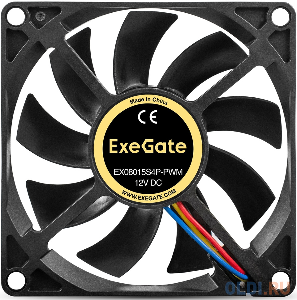 Вентилятор 12В DC ExeGate EX08015S4P-PWM (80x80x15 мм, Sleeve bearing (подшипник скольжения), 4pin, PWM, 25.5dBA)