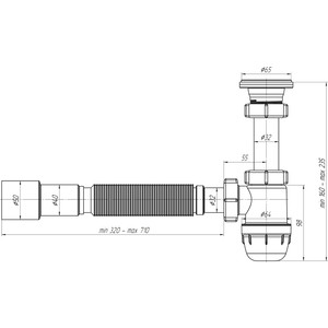 Сифон для раковины АНИ пласт Юнг 1 1/4х32 c гибкой трубой 32х40/50 (BM1016)