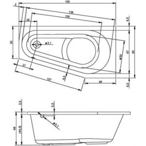 Акриловая ванна Riho Delta 150x80 L левая, с каркасом (B067001005, 2YNDL1017)