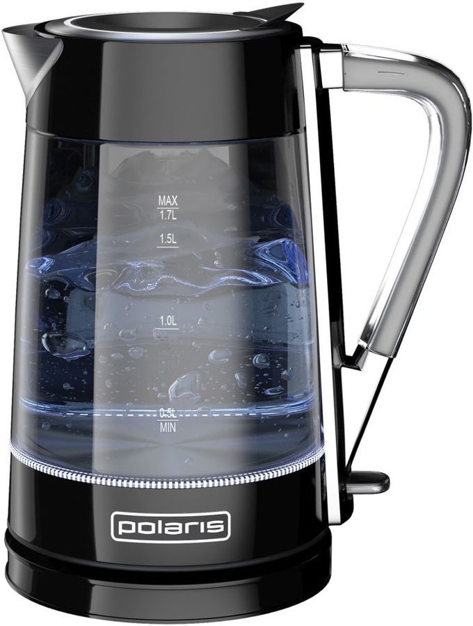 Чайник POLARIS Water Way Pro PWK 1715CGL 1.7л. 2.2 кВт, стекло/нержавеющая сталь, черный