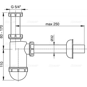 Сифон для раковины AlcaPlast D32 c накидной гайкой 5/4'' пластик (A430)