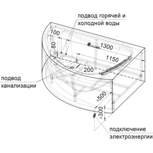 Акриловая ванна Radomir Альбена 170х120 правая, с каркасом, подголовником, фронтальной панелью, сливом-переливом (1-01-2-2-1-015К)