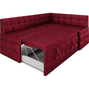 Кухонный диван Mebel Ars Атлантис правый угол (бархат красный STAR VELVET 3 DARK RED) 212х84х135 см