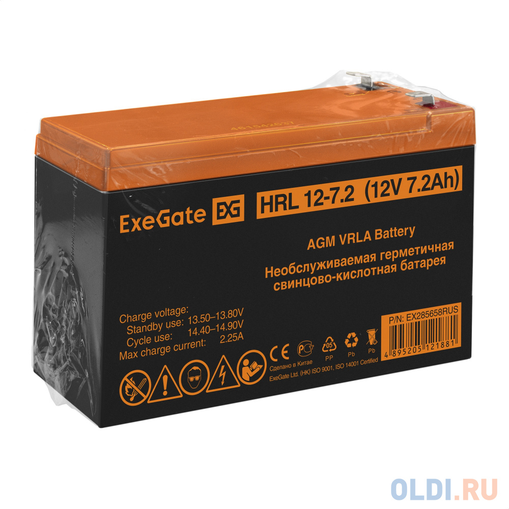 Exegate EX285658RUS Аккумуляторная батарея HRL 12-7.2 (12V 7.2Ah, 1227W, клеммы F2) в Москвe