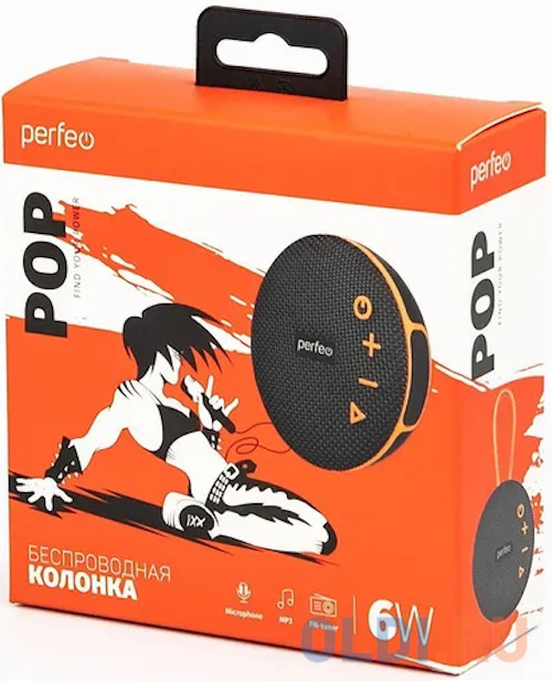 Perfeo Bluetooth-колонка "POP" FM, MP3 microSD/USB, AUX in, TWS, мощность 6Вт, 1200mAh, черная [PF_B4910] в Москвe