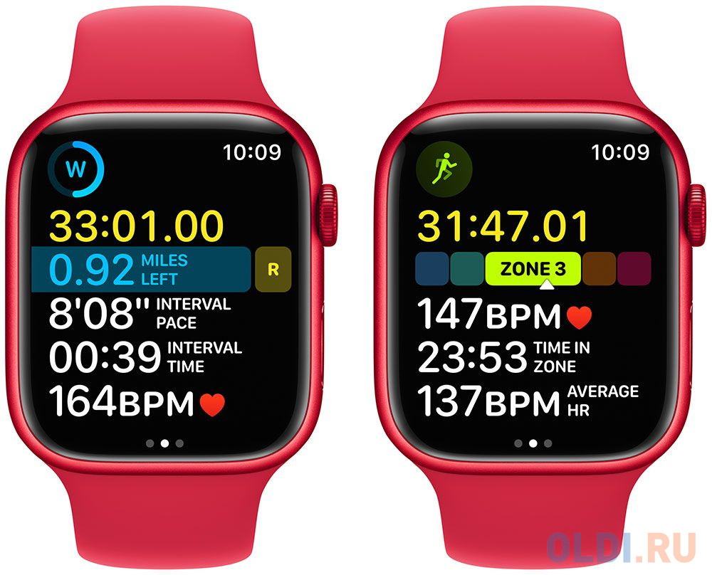 Смарт-часы Apple Watch Series 8 А2771 45мм OLED корп.красный рем.красный разм.брасл.:M/L (MNUU3LL/A)