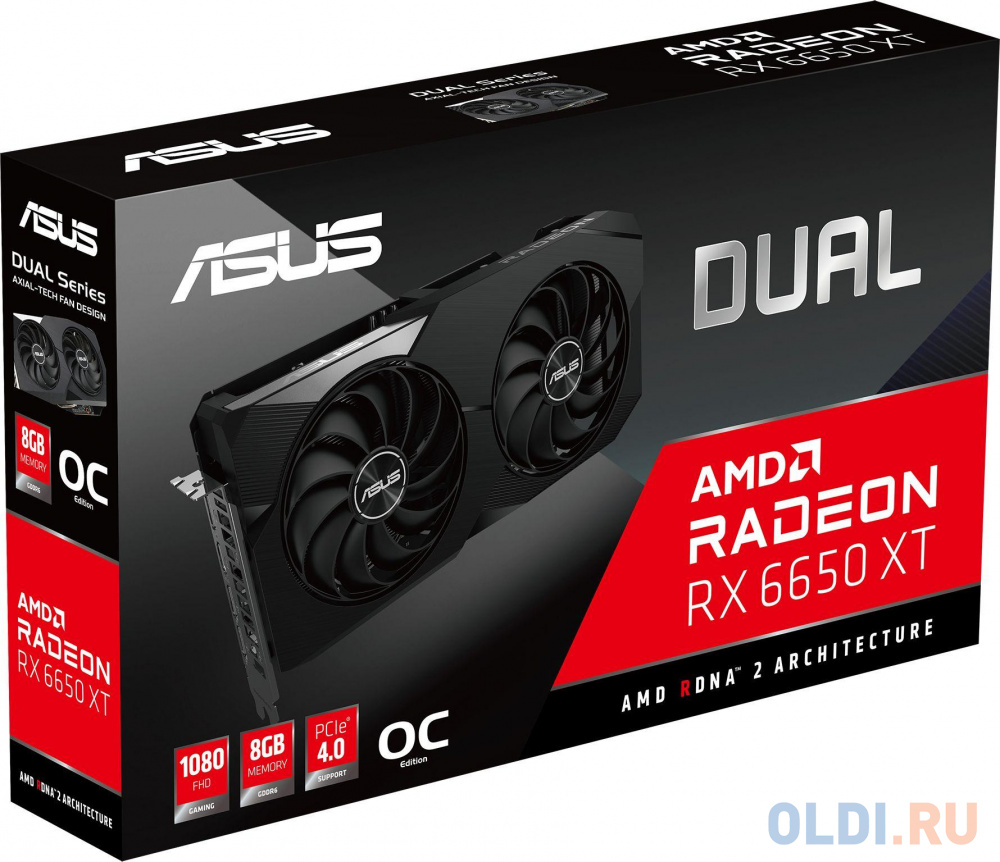 Видеокарта Asus PCI-E 4.0 DUAL-RX6650XT-O8G AMD Radeon RX 6650XT 8192Mb 128 GDDR6 2447/17500 HDMIx1 DPx3 HDCP Ret