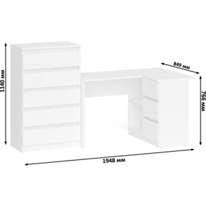 Комплект СВК Мори Стол компьютерный МС-16 правый + Комод МК700.5, цвет белый