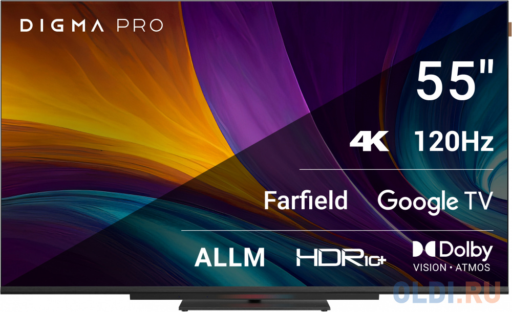 Телевизор LED Digma Pro 55" UHD 55C Google TV Frameless черный/черный 4K Ultra HD 120Hz HSR DVB-T DVB-T2 DVB-C DVB-S DVB-S2 USB WiFi Smart TV