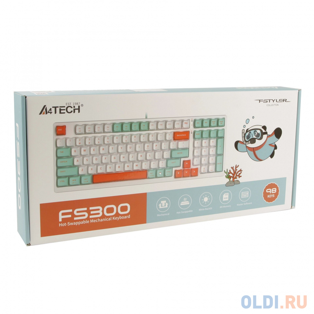 Клавиатура A4Tech Fstyler FS300 механическая белый USB for gamer LED (FS300 PANDA SNORKLENING) в Москвe