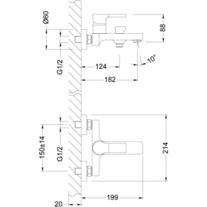 Смеситель для ванны Lemark Aura с душем, хром (LM0614C, LM8063C) в Москвe