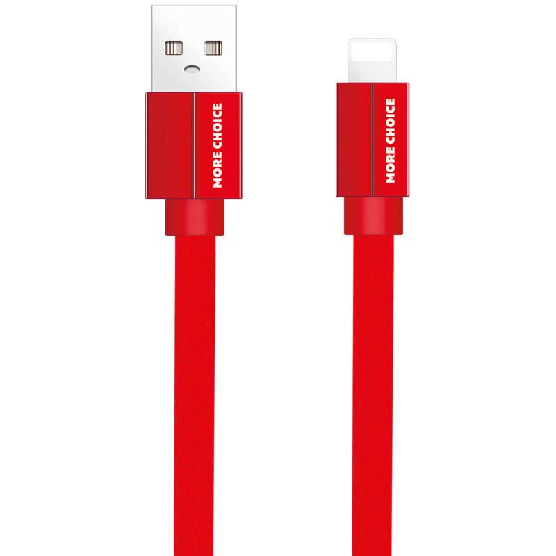 Дата-кабель More choice USB 2.1A для Lightning 8-pin плоский K20i нейлон 1м (Red)