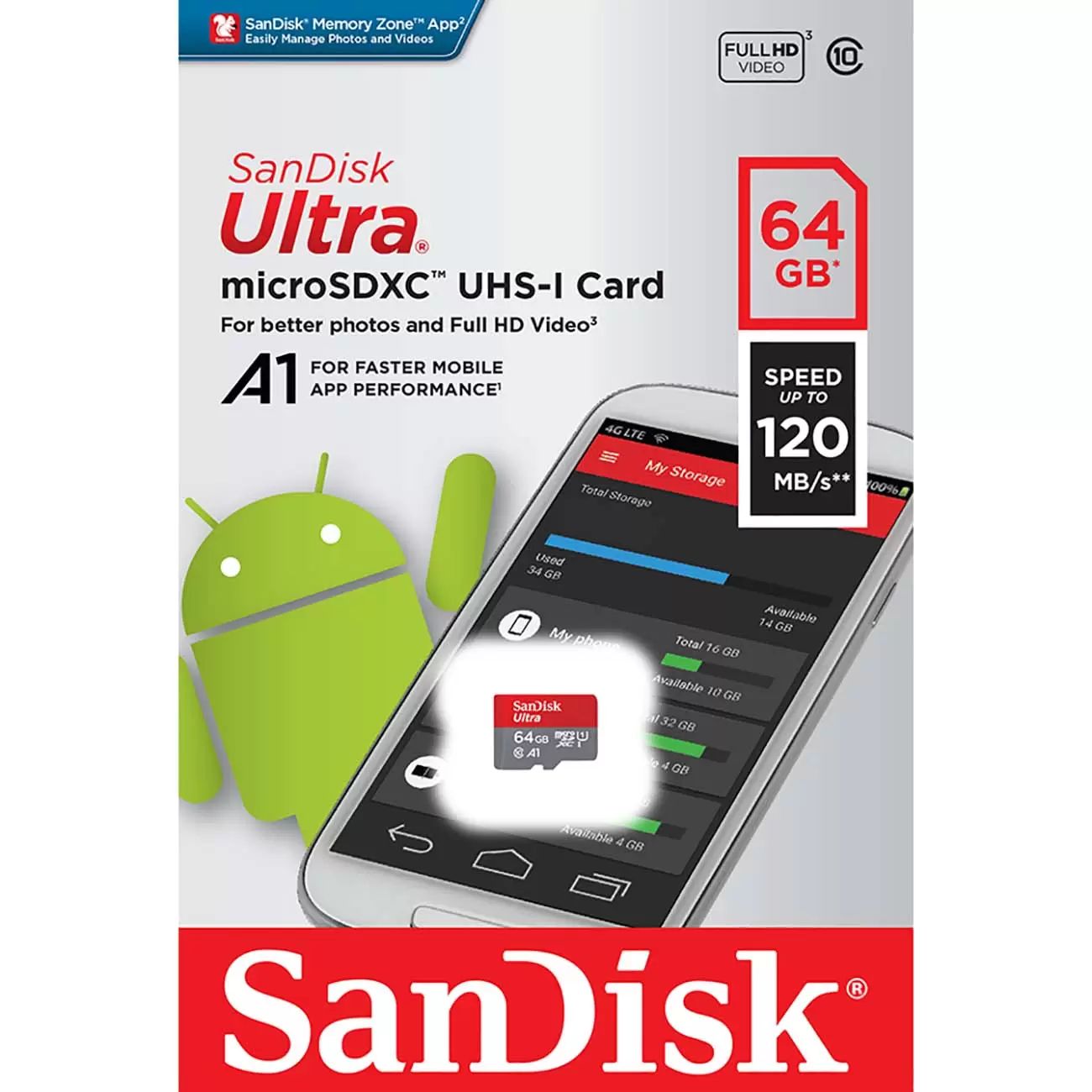 Карта памяти microSDXC SanDisk 64GB Ultra Class 10, UHS-I (SDSQUA4-064G-GN6MN) в Москвe