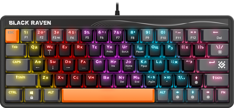 Клавиатура проводная Defender Black Raven GK-417, механическая, OUTEMU Red Switches, подсветка, USB, черный (45414)