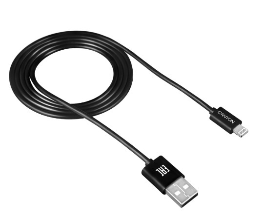 Кабель Canyon, USB - Lightning 8-pin, 1м, Черный CNE-CFI1B в Москвe