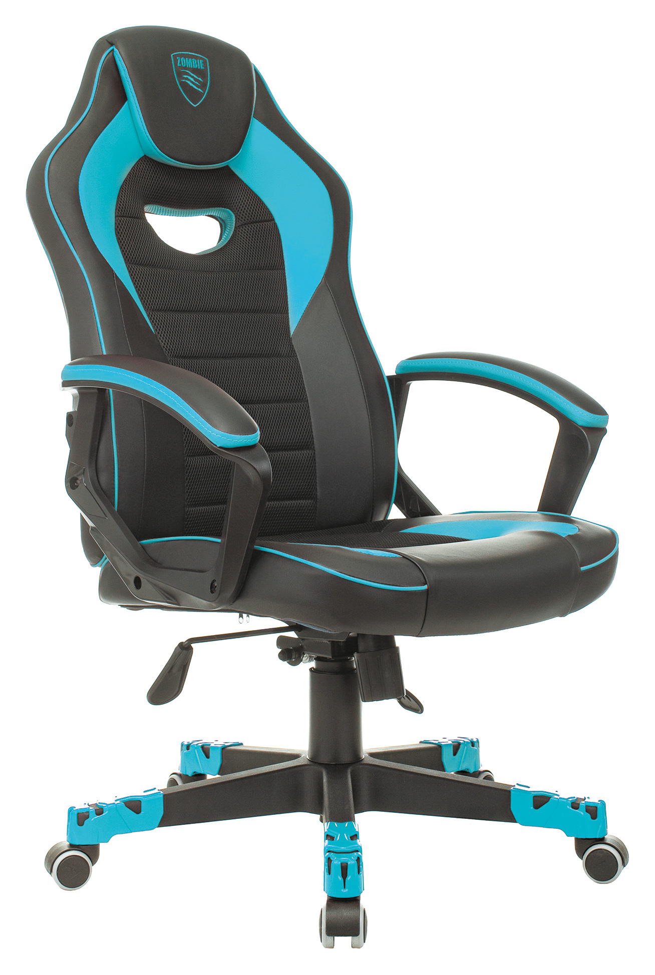 Кресло компьютерное Бюрократ Zombie Game 16 черный/голубой