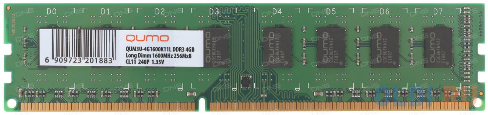 Оперативная память для компьютера QUMO QUM3U-4G1600K11L DIMM 4Gb DDR3 1600 MHz QUM3U-4G1600K11L