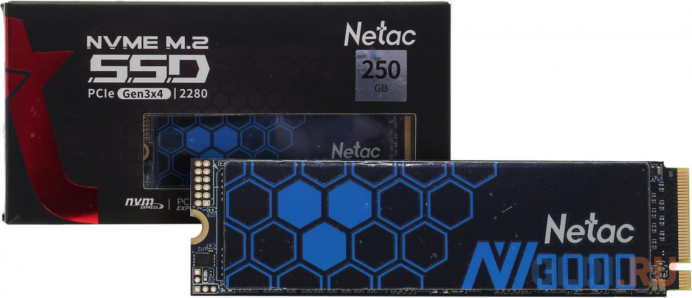 Твердотельный накопитель SSD M.2 Netac 250Gb NV3000 Series <NT01NV3000-250-E4X> Retail (PCI-E 3.0 x4, up to 3000/1400MBs, 3D NAND, 150TBW, NVMe