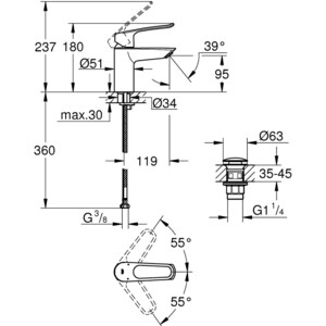 Смеситель для раковины Grohe Eurosmart с донным клапаном, хром (23980003)