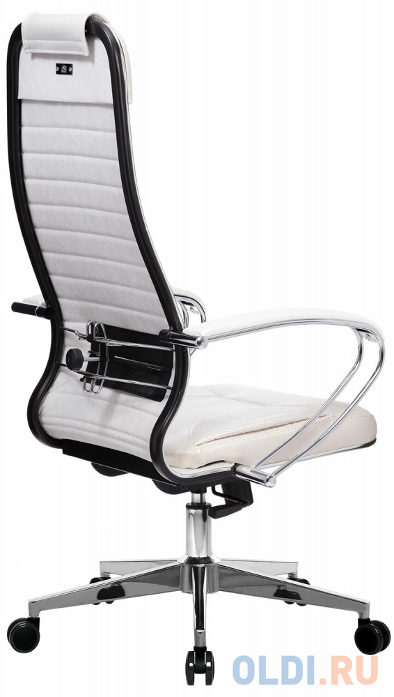 Кресло офисное МЕТТА "К-6" хром, рецик. кожа, сиденье и спинка мягкие, белое
