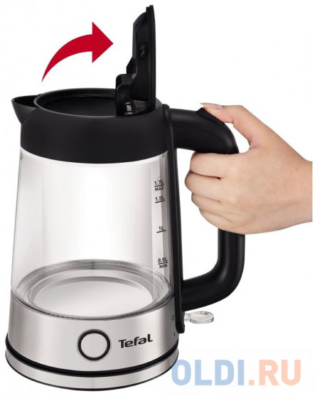 Чайник Tefal Glass Kettle KI750D 2400 Вт серебристый чёрный 1.7 л стекло