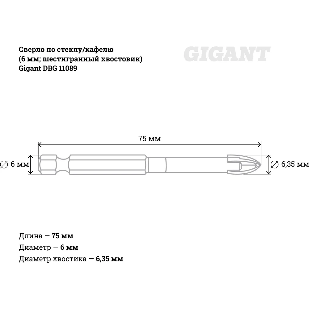 Сверло стекло/кафель Gigant в Москвe