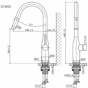 Смеситель для кухни Sancos Grand с вытяжным изливом, матовый черный (SC4002MB)