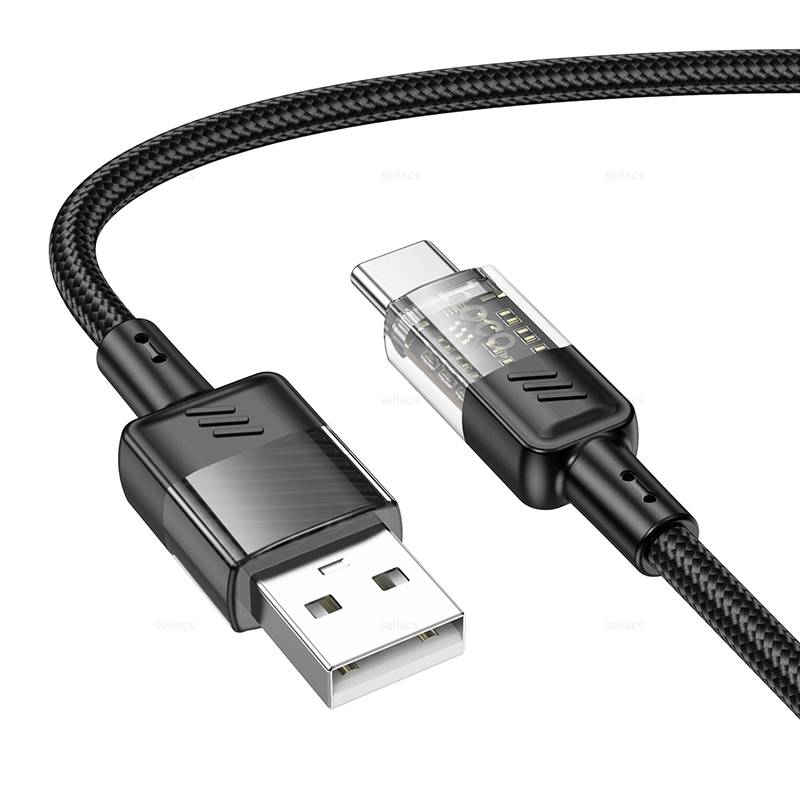 Кабель USB-USB Type-C, быстрая зарядка, 3А, 1.2 м, черный, HOCO Spirit U129