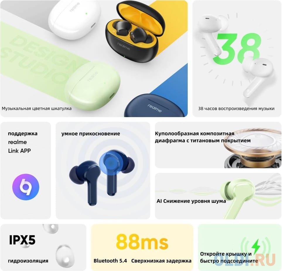 Гарнитура внутриканальные Realme Buds T110 белый беспроводные bluetooth в ушной раковине (631206000038)