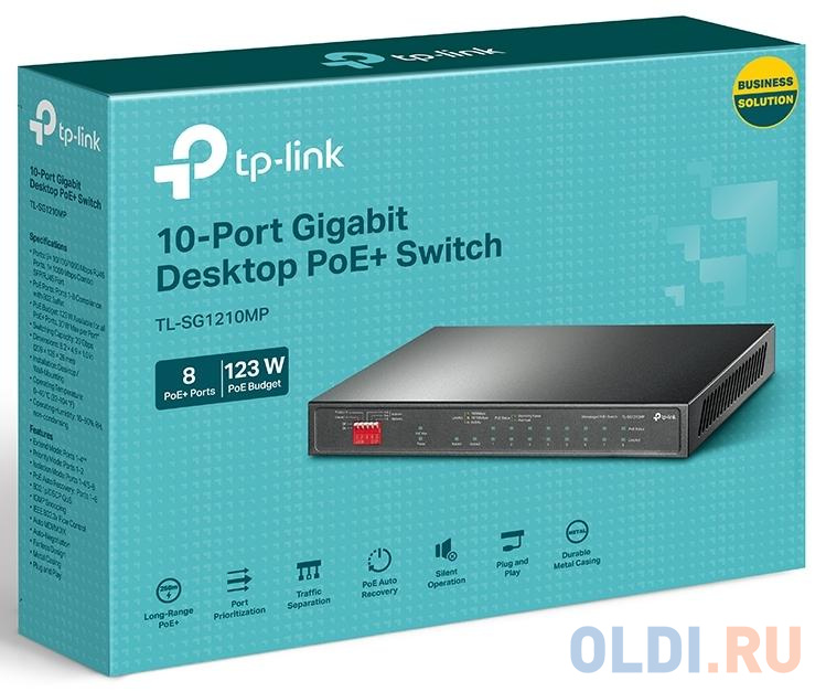 Коммутатор TP-Link TL-SG1210MP 9G 8PoE+ 123W неуправляемый в Москвe