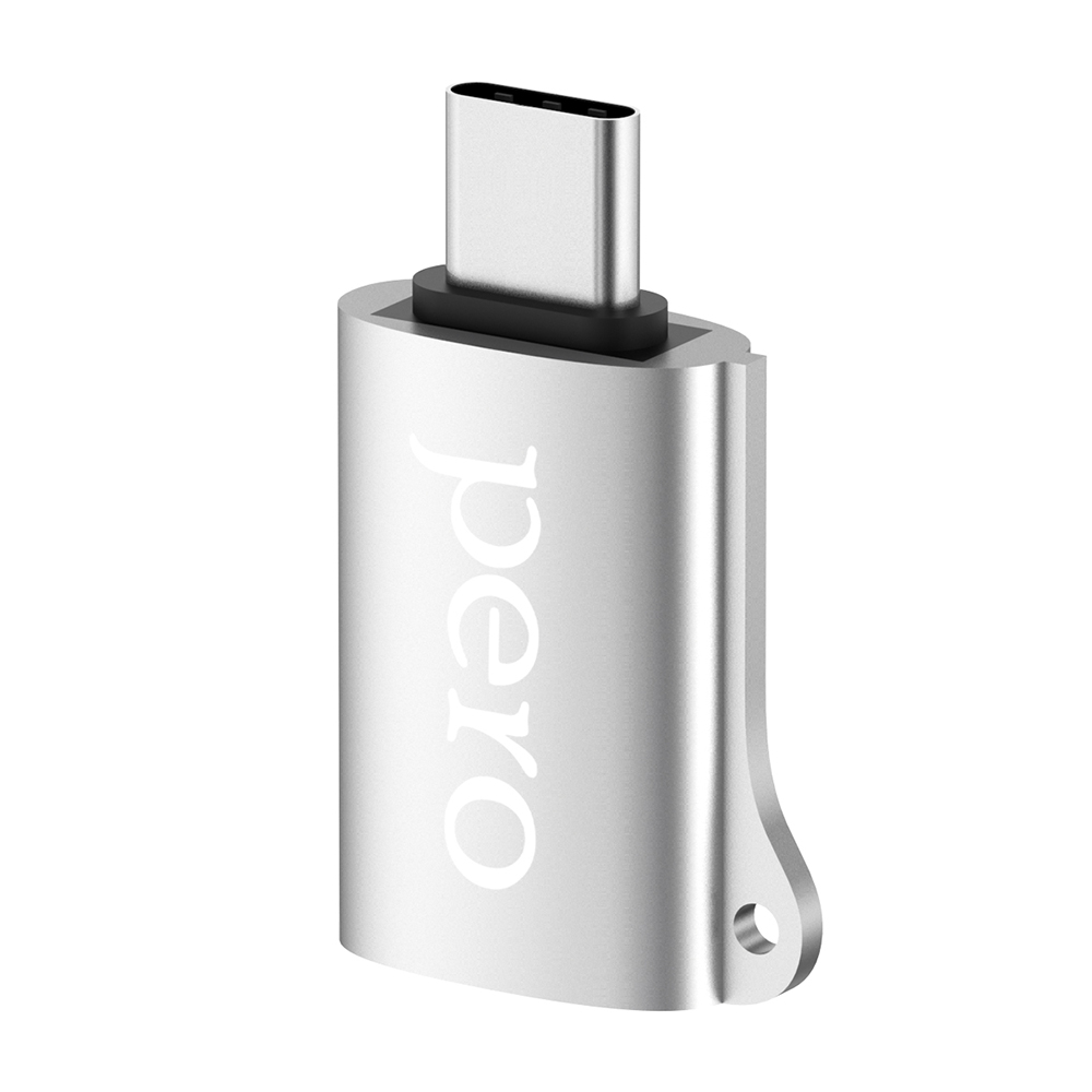 Адаптер PERO AD02 OTG TYPE-C TO USB 2.0, серебристый