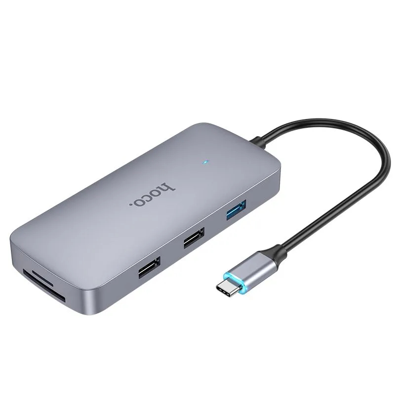 Хаб USB Hoco HB33 Easy HDTV/PD/USB3.0/2xUSB2.0/SD/TF/RJ45/VGA/AUX + кабель Type-C Grey 6931474791337
