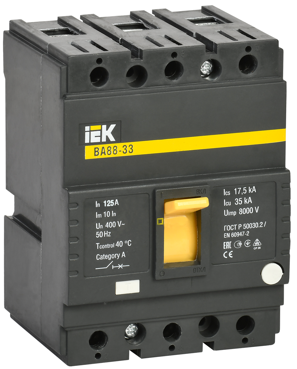 Выключатель автоматический IEK ВА88-33 трехполюсный (3P/3П) 125A 35kA (SVA20-3-0125)
