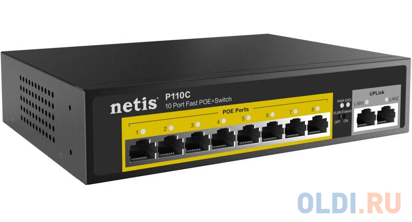 Коммутатор Netis P110C 10-портовый PoE+ коммутатор Fast Ethernet / 8*PoE+ 2 порта 802.3af/802.3at в Москвe