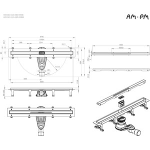 Душевой лоток Am.Pm MasterFlow затвор Slim line 60 см, черный (W01SC-S11-060-05BM) в Москвe