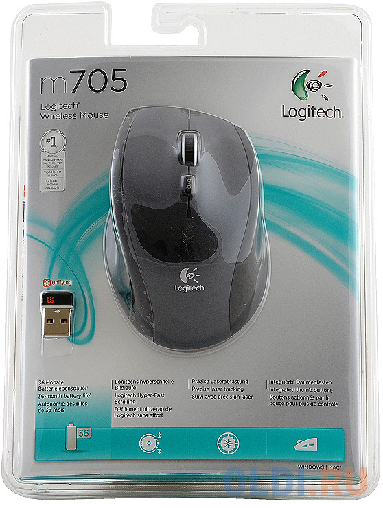 Мышь беспроводная Logitech M705 чёрный серебристый USB 910-001949