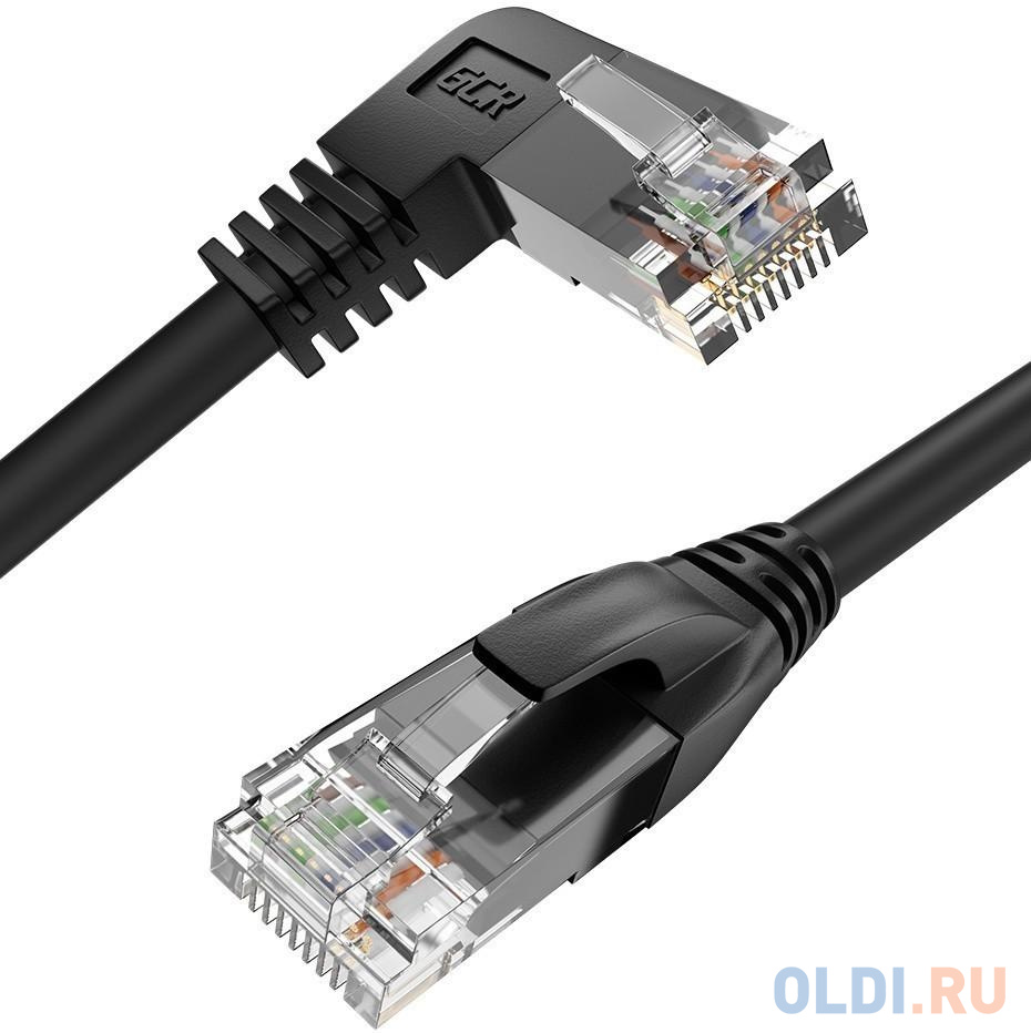 GCR Патч-корд прямой 3.0m UTP кат.5e, черный, правый угол, литой, ethernet high speed, RJ45, T568B, GCR-53146