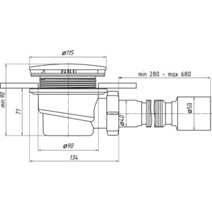 Сифон для душевого поддона АНИ пласт D90 с гофрой 280-680 мм (E325C)