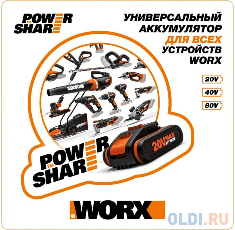 Ножницы для стрижки травы и кустарников WORX WG801E.5 в комплекте с тяпкой, с АКБ и ЗУ в Москвe