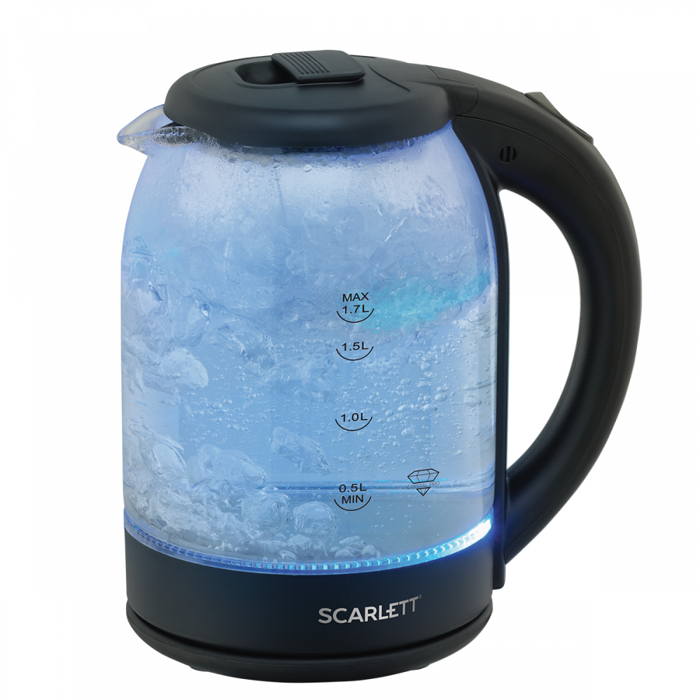 Чайник Scarlett SC-EK27G90 1.7л. 1800Вт, скрытый нагревательный элемент, стекло/пластик, черный (SC-EK27G90)