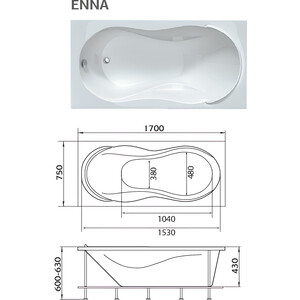 Акриловая ванна 1Marka Enna 170х75 с каркасом и фронтальной панелью (01эн1775кп)