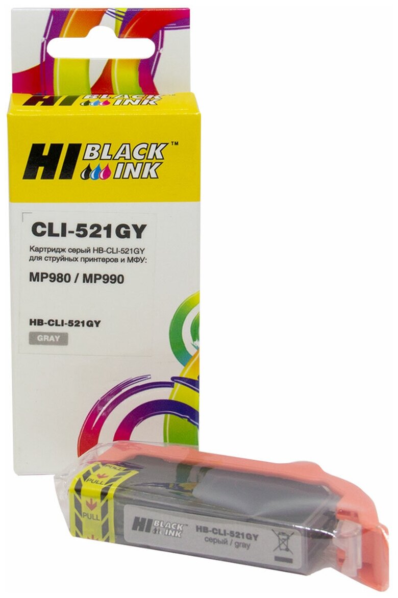 Картридж струйный Hi-Black CLI-521GY (CLI-521GY/2937B004), серый, совместимый, 270 страниц, 59мл, для Canon PIXMA MP980/990