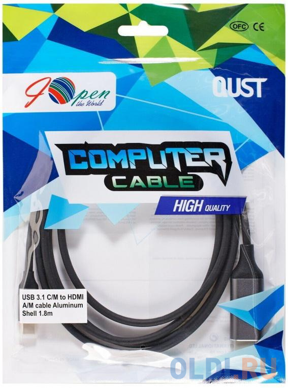 Кабель USB 3.1 Type-Cm --> HDMI A(m) 4K@60Hz,1.8m,Alum,iOpen(Aopen/Qust) <ACU423MC-1.8M>
