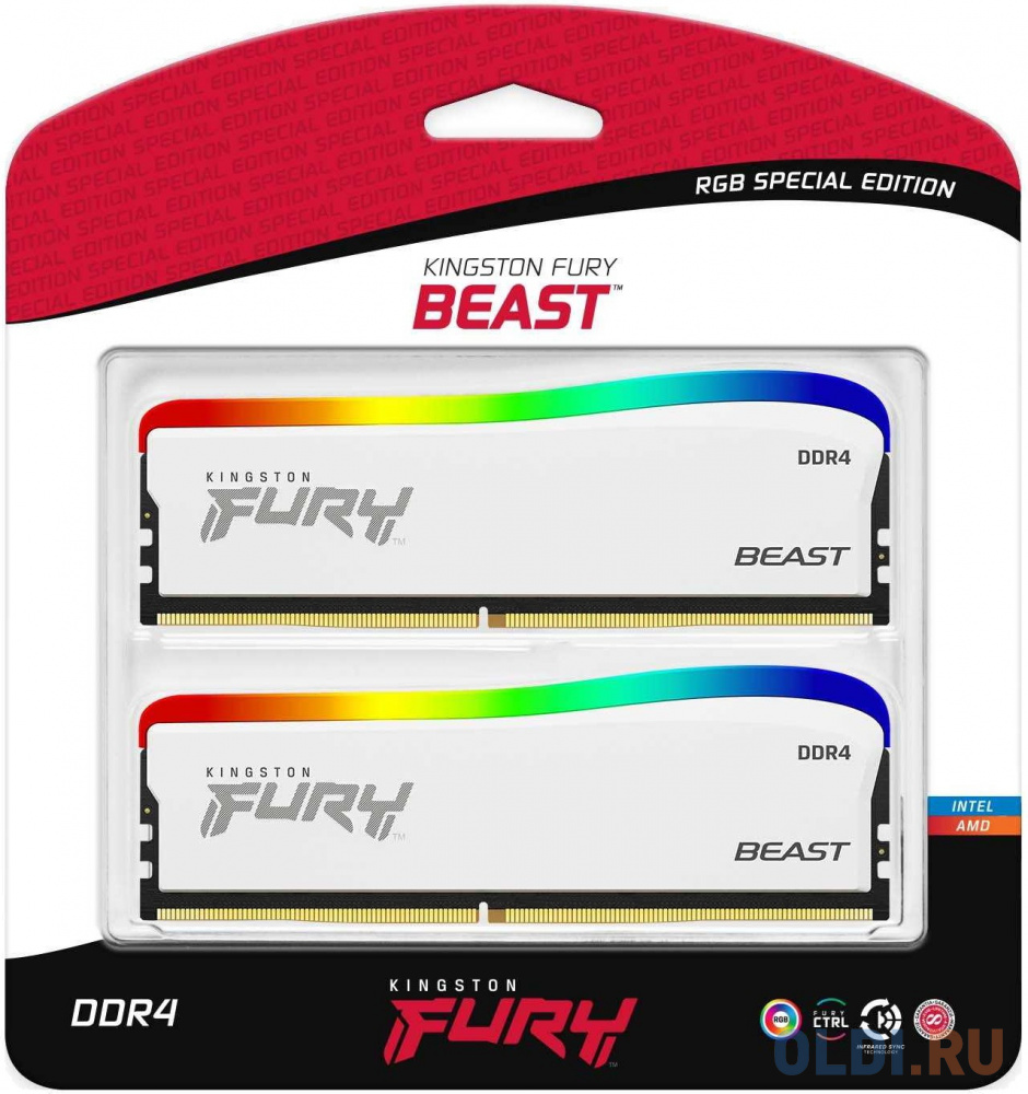 Оперативная память для компьютера Kingston FURY Beast White RGB SE DIMM 32Gb DDR4 3600 MHz KF436C18BWAK2/32 KF436C18BWAK2/32