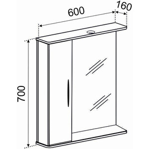 Зеркало-шкаф Emmy Рокард 60х70 левый, с подсветкой, белый (rok3.60bel-l)