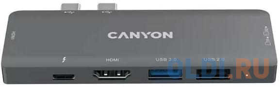 Концентратор USB Type-C Canyon CNS-TDS05B 1 х USB 3.0 USB 2.0 USB Type-C SD/SDHC microSD microSDXC SDXC 2 x HDMI серый