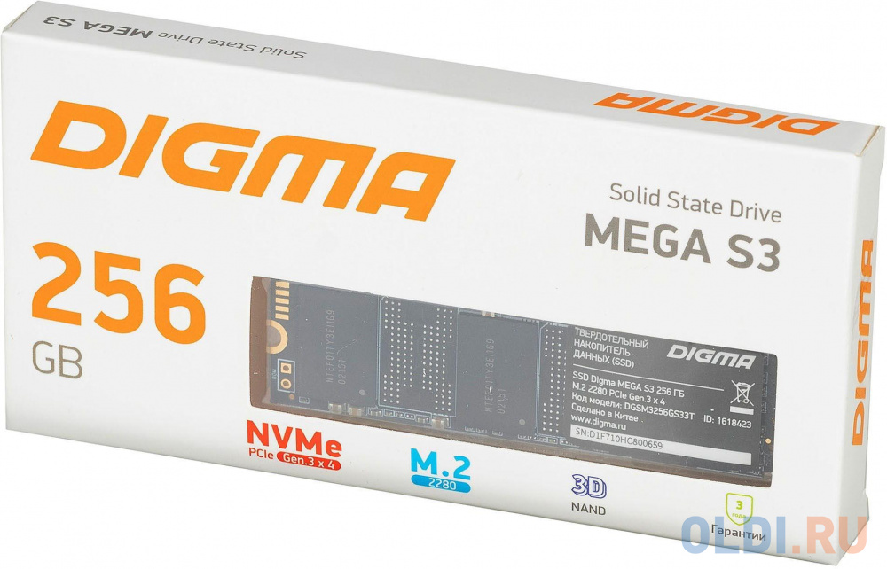 Накопитель SSD Digma PCI-E x4 256Gb DGSM3256GS33T MEGA S3 M.2 2280 в Москвe